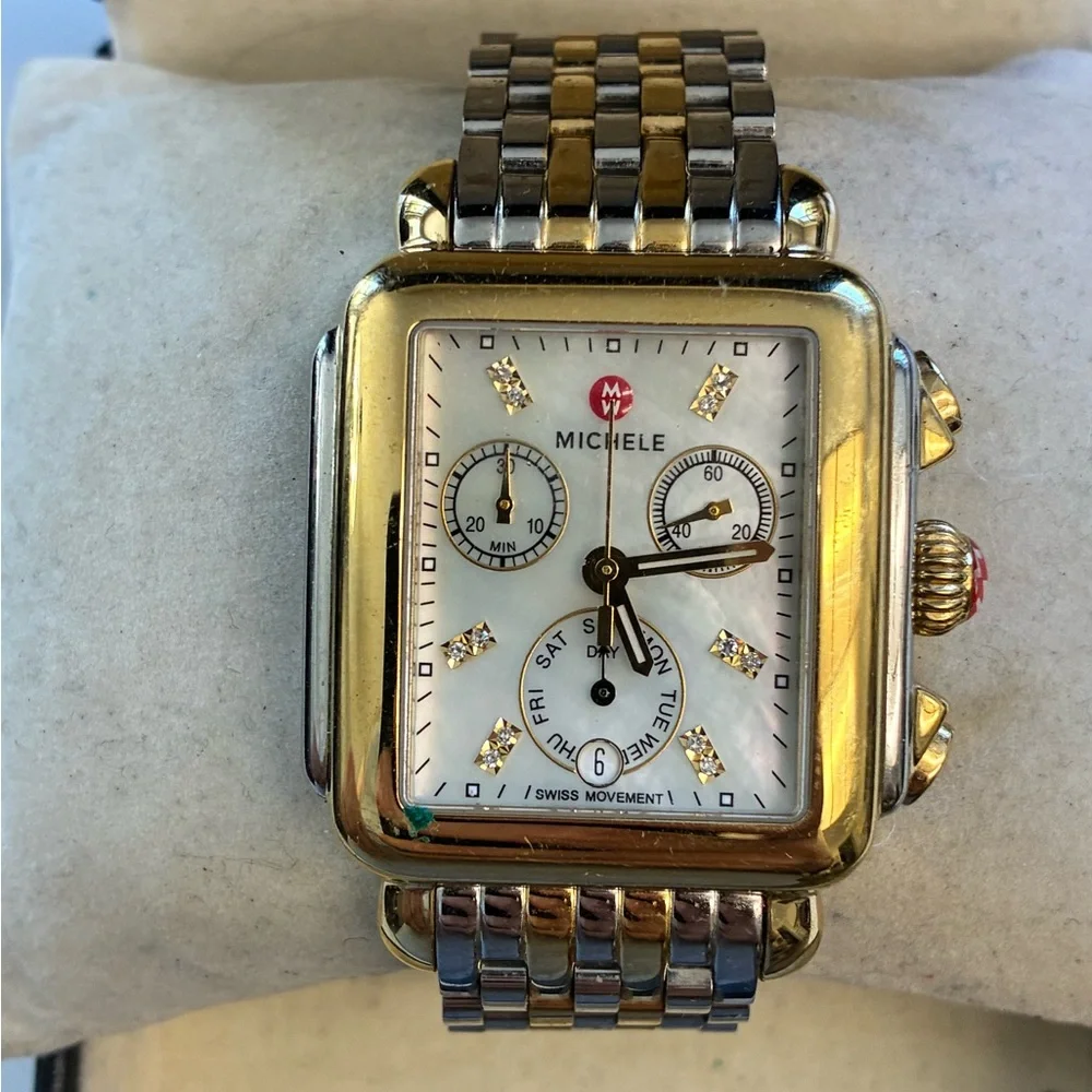 Michele Deco Chronograph Date .05 Carat Real Diamonds Womens Watch MWW06A000779 - Picture 2 of 8